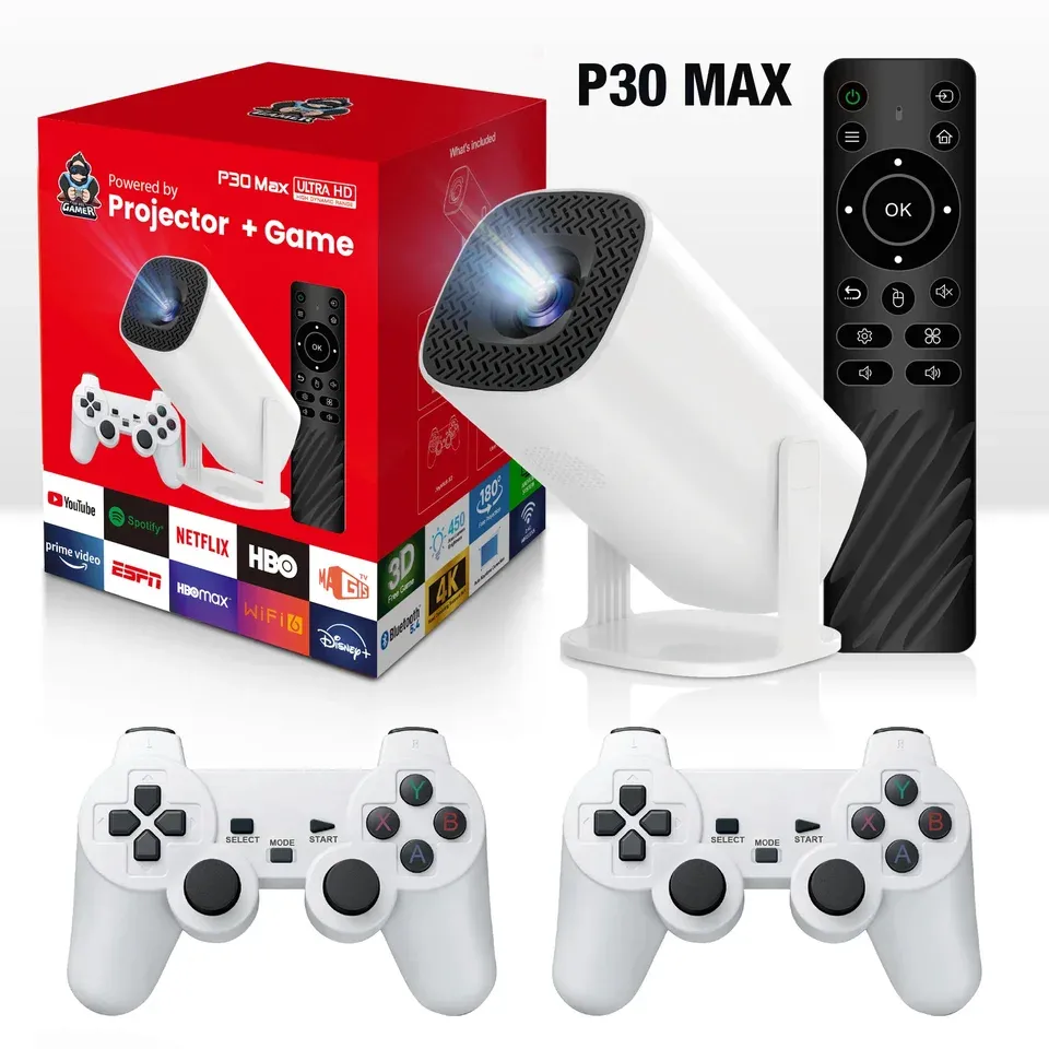 Проектор Проектор Projector Plus 3D Game P30 Max (4K / 10000 игр / AndroidTV / 2 джойстика / пульт ДУ / 32-150 / White)
