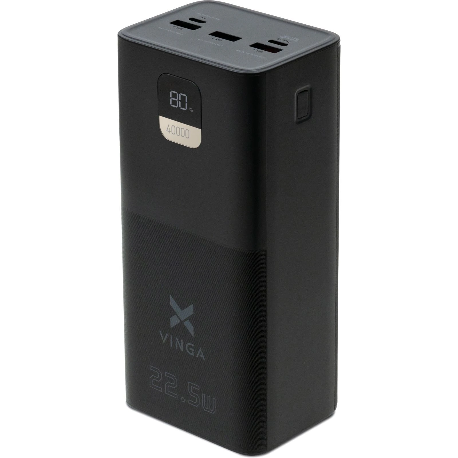 Мобільна батарея Vinga 40000 mAh 22.5W Display Black (VPBB4022) (UA)
