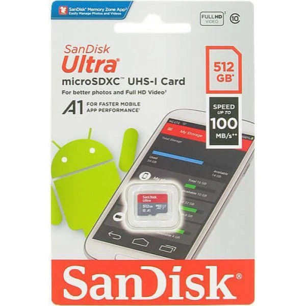 Карта памяти SanDisk 512 GB microSDXC UHS-I Ultra A1 + SD adapter (SDSQUAC-512G-GN6MN)