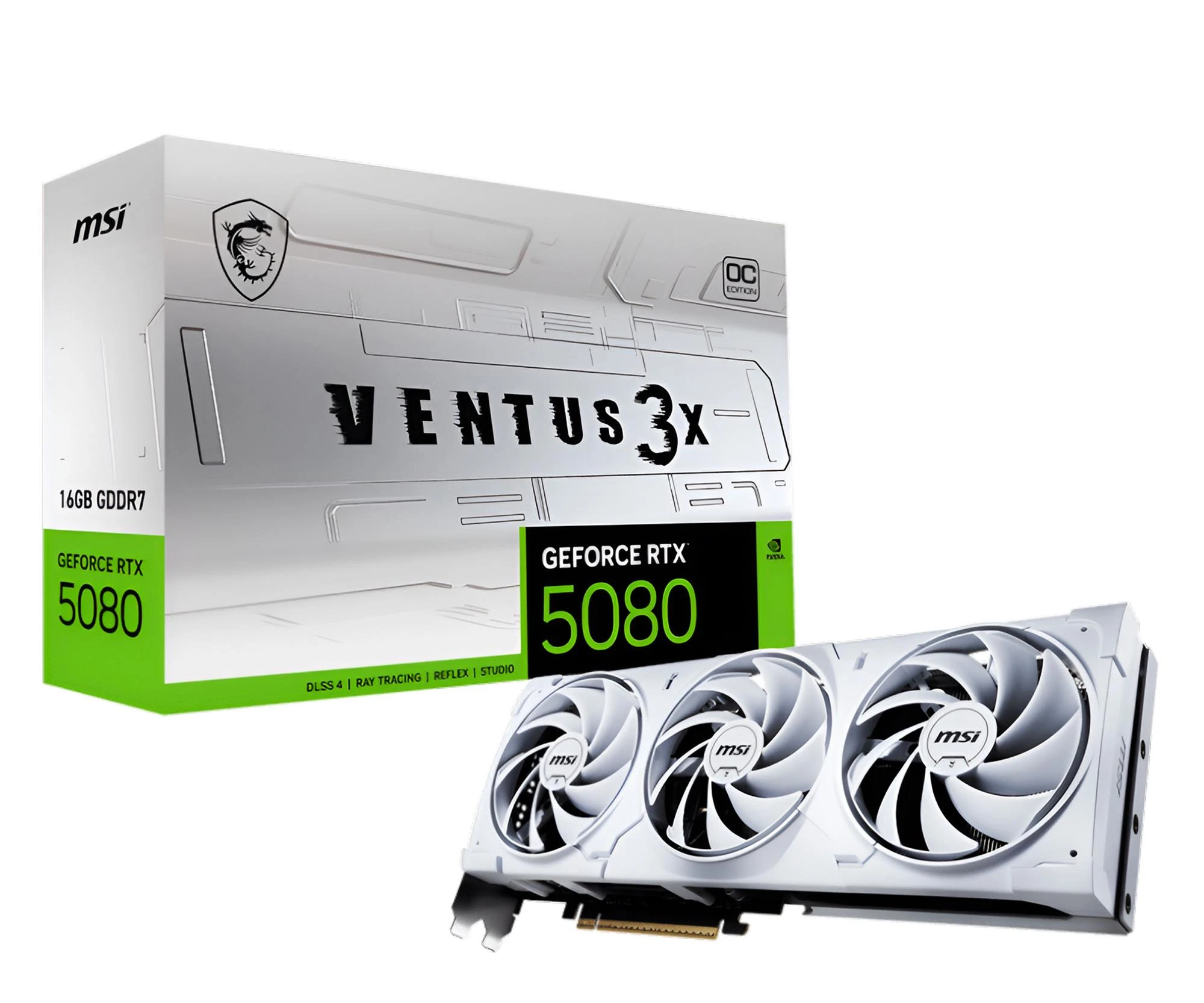 Відеокарта MSI GeForce RTX 5080 Ventus 3X OC White 16GB GDDR7 DLSS4 (5080 16G VENTUS 3X OC WHITE) EU