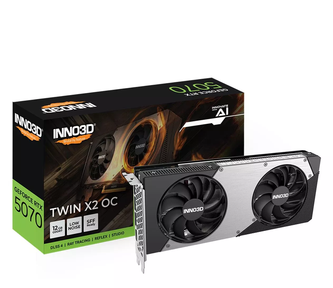 Відеокарта INNO3D GeForce RTX 5070 Twin X2 OC 12GB GDDR7 DLSS4 (N50702-12D7X-195064N) EU
