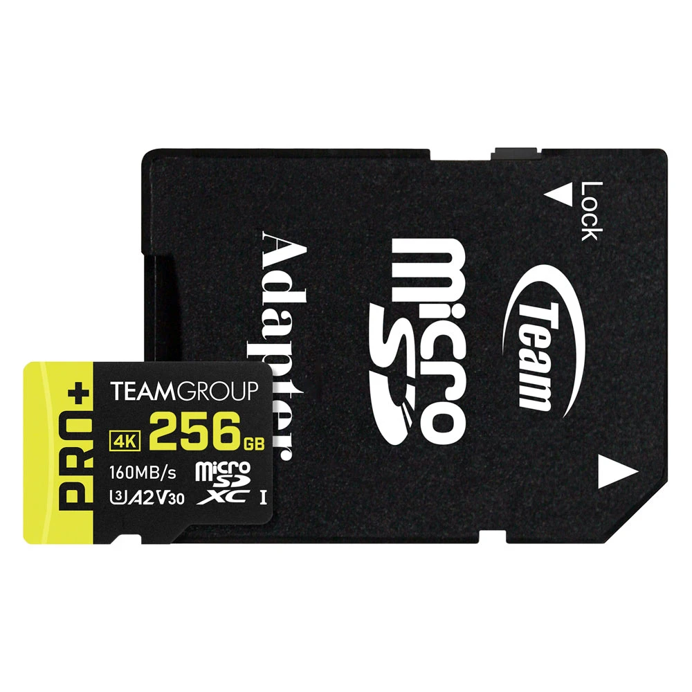 Карта пам'яті MicroSDXC 256GB UHS-I/U3 Class 10 Team Pro+ R160/W110MB/s + SD-адаптер (TPPMSDX256GIA2V3003) (UA)
