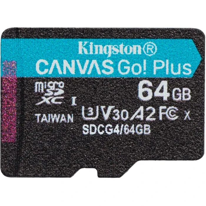Карта пам'яті Kingston 64GB microSDXC class 10 UHS-I U3 V30 A2 Canvas Go Plus G4 (SDCG4/64GBSP) (UA)