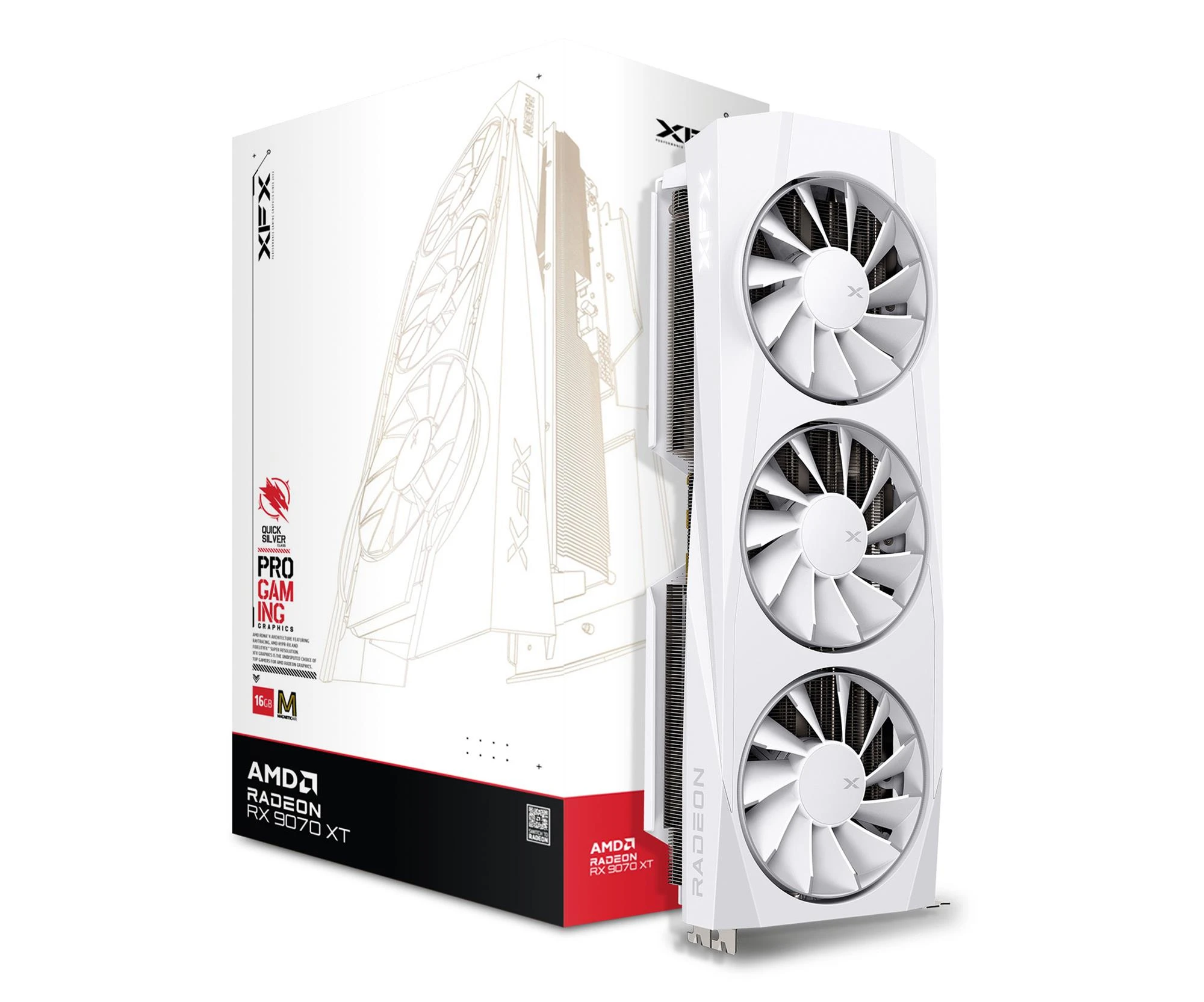 Видеокарта XFX Radeon RX 9070 XT QuickSilver Magnetic Air White 16GB GDDR6 (RX-97TMAQKW9) EU