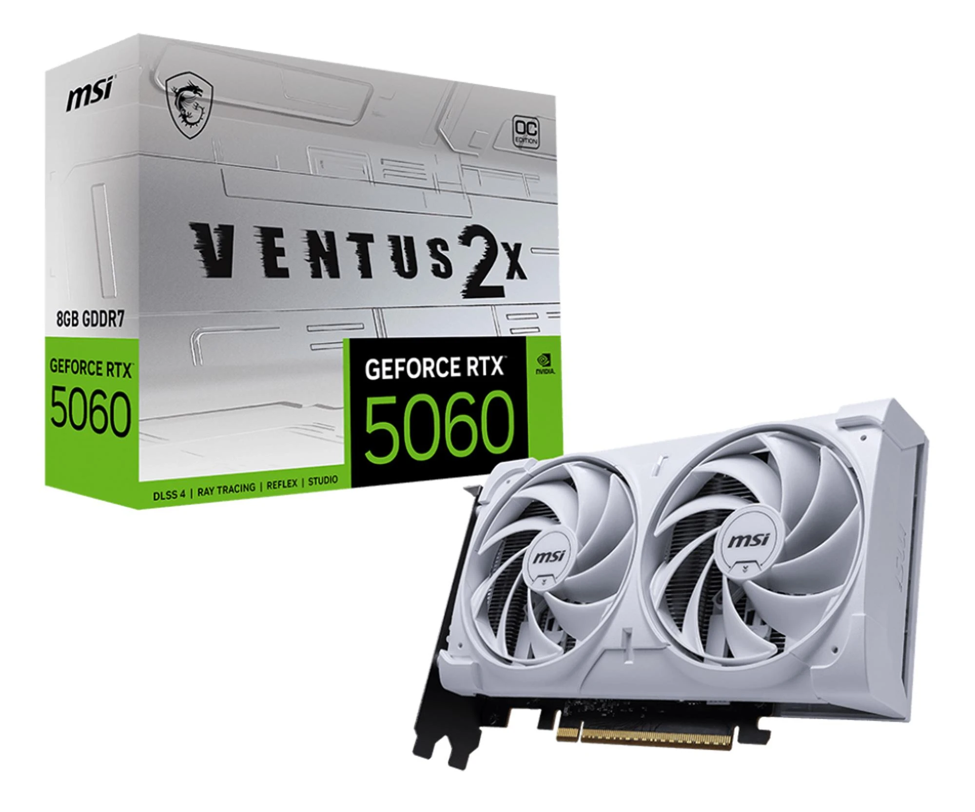 Відеокарта MSI GeForce RTX 5060 Ventus 2X OC White 8GB GDDR7 DLSS4 (5060 8G VENTUS 2X OC WHITE) EU
