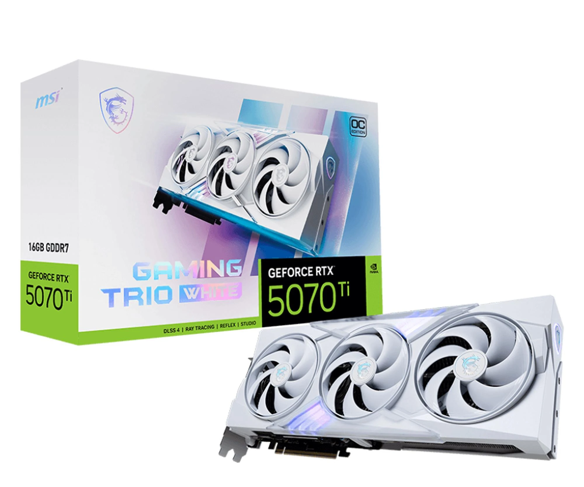 Відеокарта MSI GeForce RTX 5070 Ti Gaming Trio OC White 16GB GDDR7 DLSS4 (5070 Ti 16G GAMING TRIO OC WHITE) EU