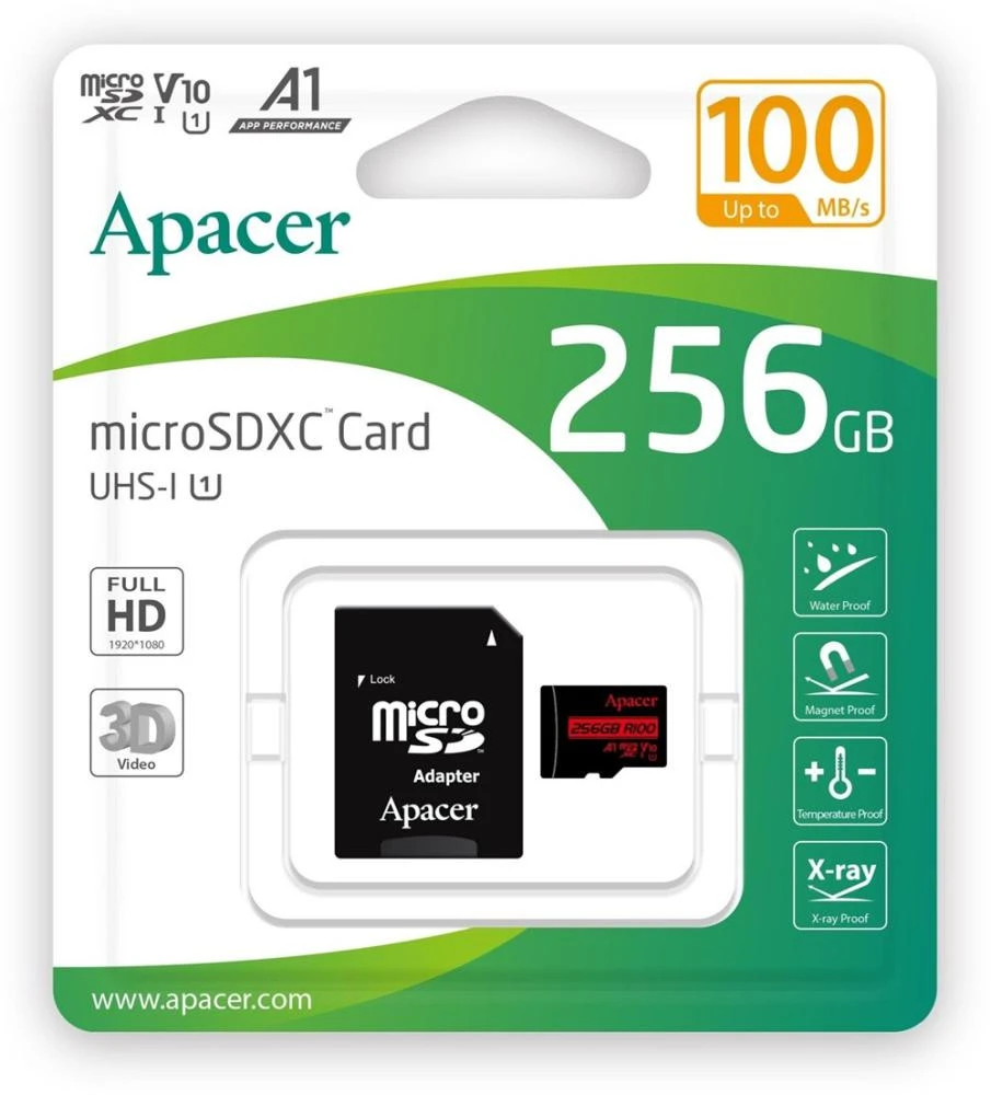 Карта памяти Apacer 256 GB microSDHC Class 10 UHS-I V10 + SD adapter (AP256GMCSX10UB-R) (UA)