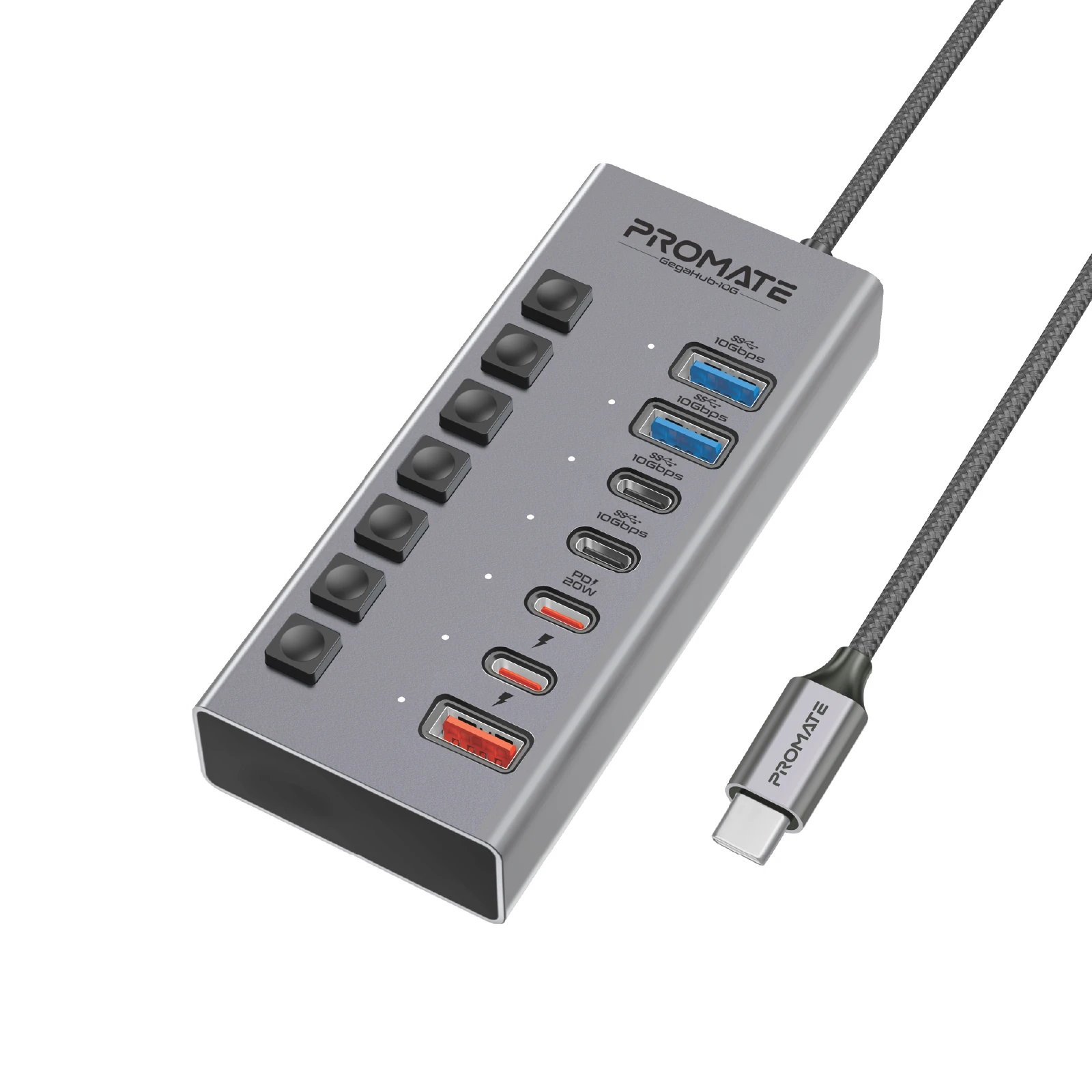 USB-хаб Promate Gegahub-10G USB Type-C 7-в-1 Grey