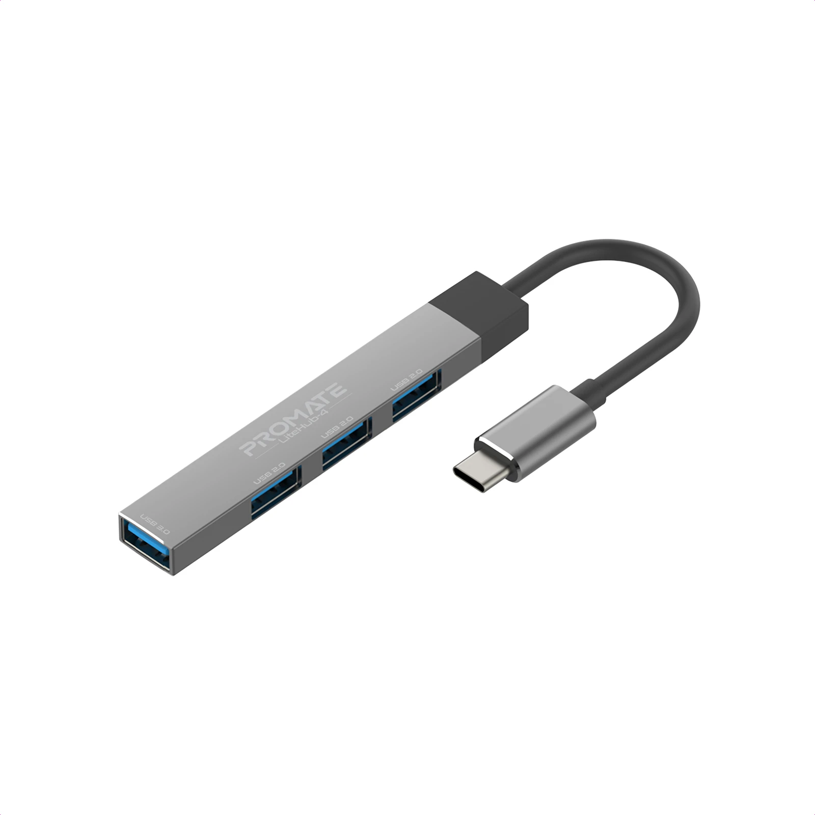 USB-хаб Promate LiteHub-4 USB Type-C Сірий (litehub-4.grey)