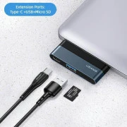 USB-хаб Usams US-SJ491 Mini HUB USB Type-C Black (SJ491HUB01)