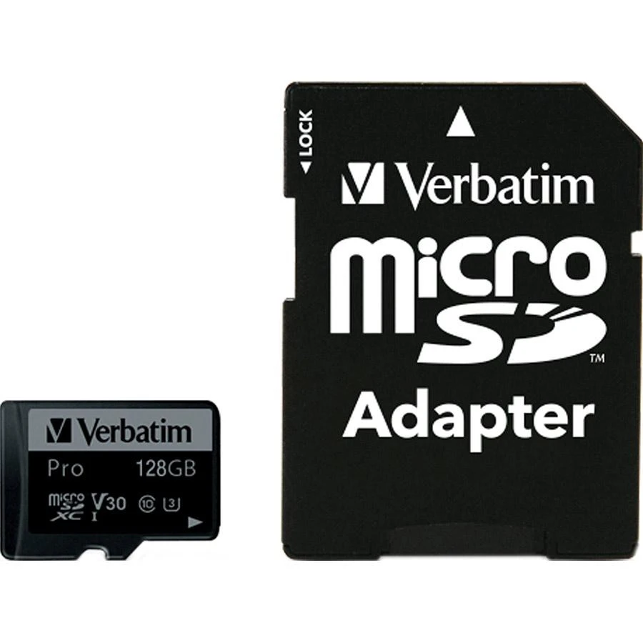 Карта пам'яті Verbatim 128 GB microSD UHS-I U3 V30 A2 Class 10 Pro + SD-adapter (47044) (UA)