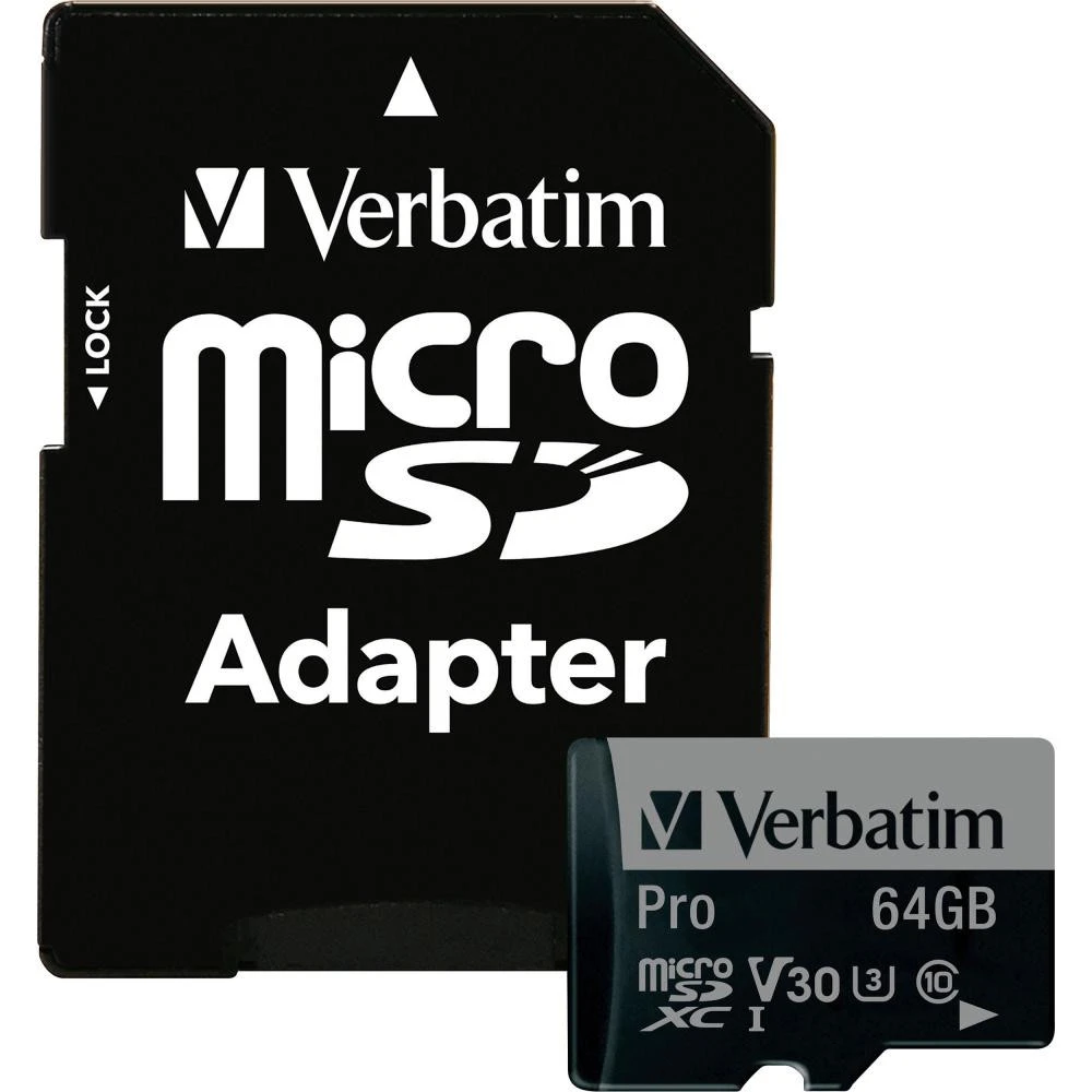 Карта памяти Verbatim 64 GB microSDHC UHS-I U3 V30 A2 Class 10 Pro + SD Adapter (47042) (UA)