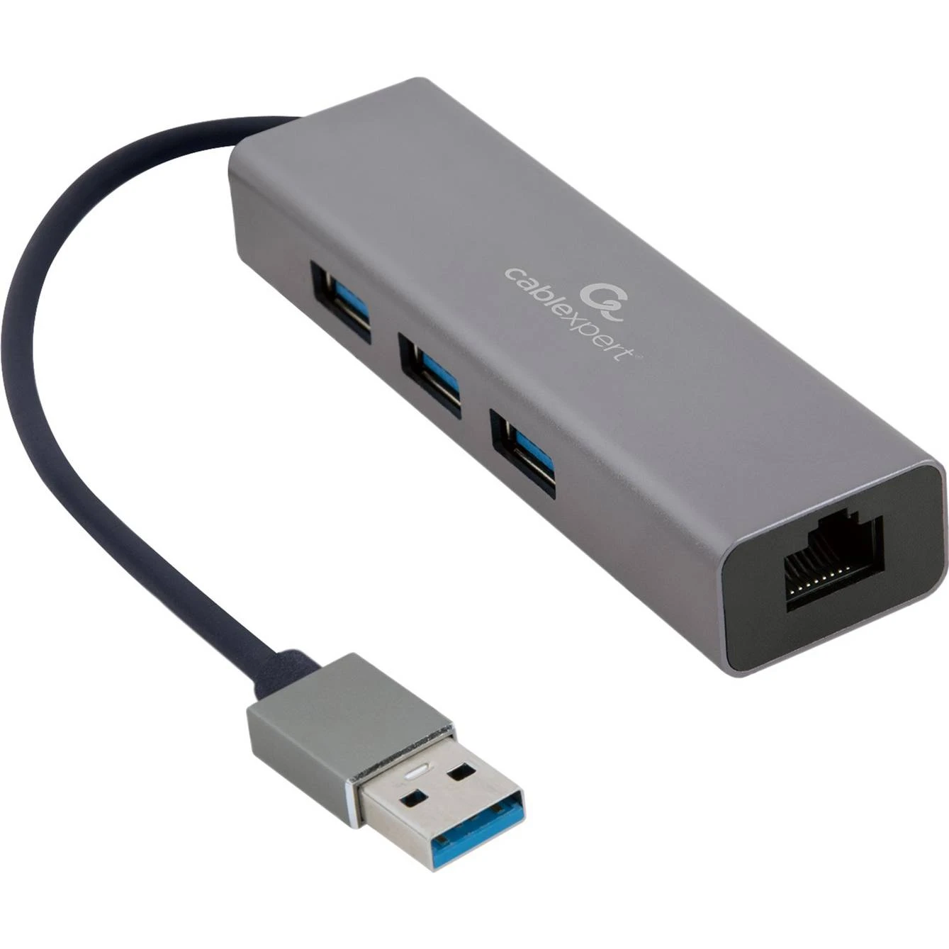 USB-хаб Cablexpert 4 порти USB 3.0 Сірий (A-AMU3-LAN-01)