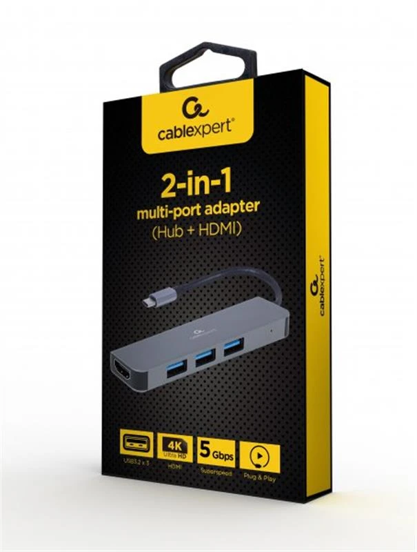 USB-хаб Cablexpert USB Type-C Сірий 3-в-1 (A-CM-COMBO2-01)