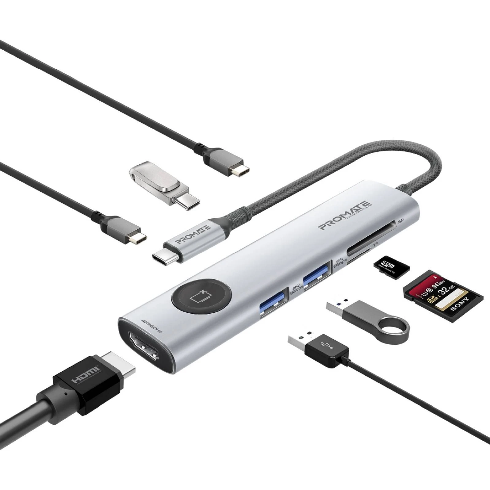 USB-хаб Promate ComandHub-Lite USB Type-C Сірий