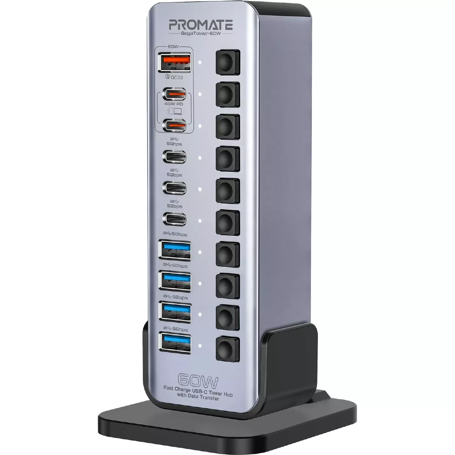 USB-хаб Promate GegaTower-60w USB Type-C Grey