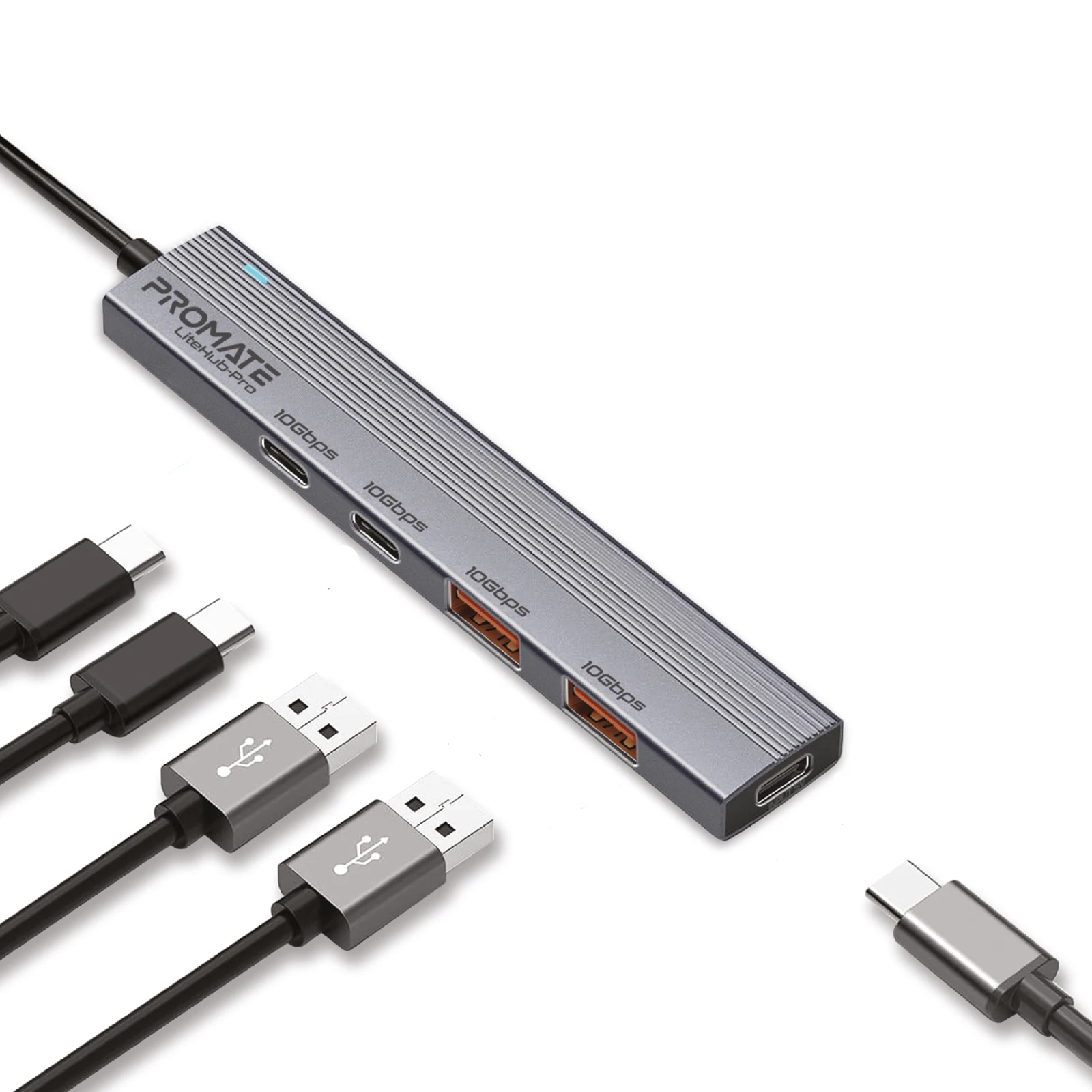 USB-хаб Promate LiteHub-Pro USB Type-C 4-в-1 Сірий