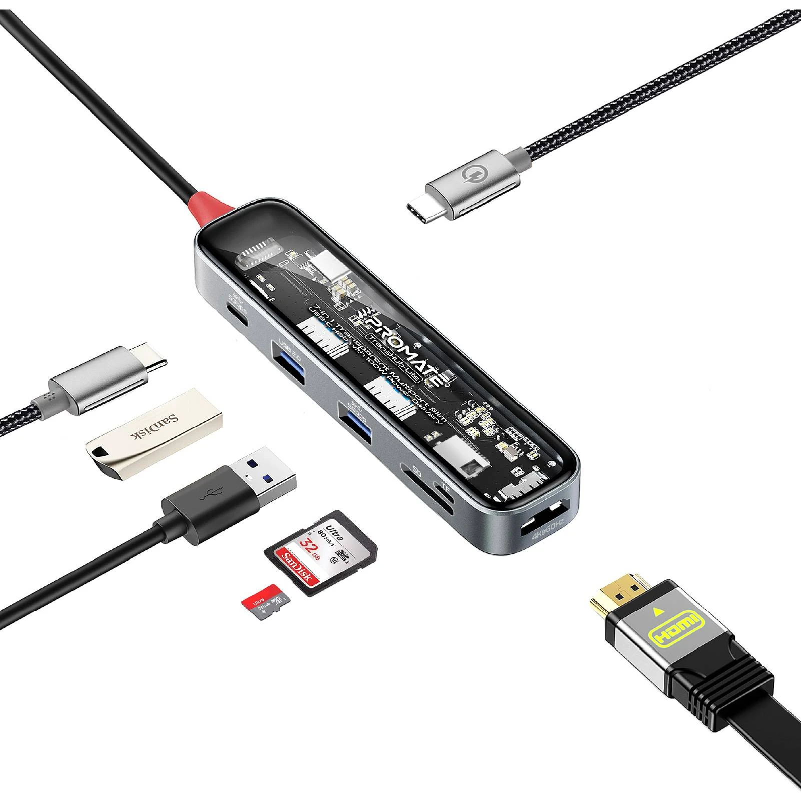 USB-хаб Promate TransHub-Lite USB Type-C Сірий