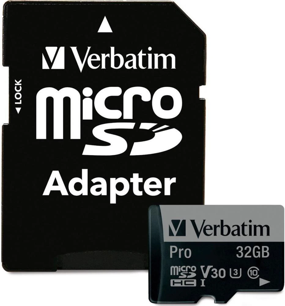 Карта пам'яті Verbatim 32GB microSD Pro UHS-I U3 V30 A2 Class 10 + SD-adapter (47041) (UA)