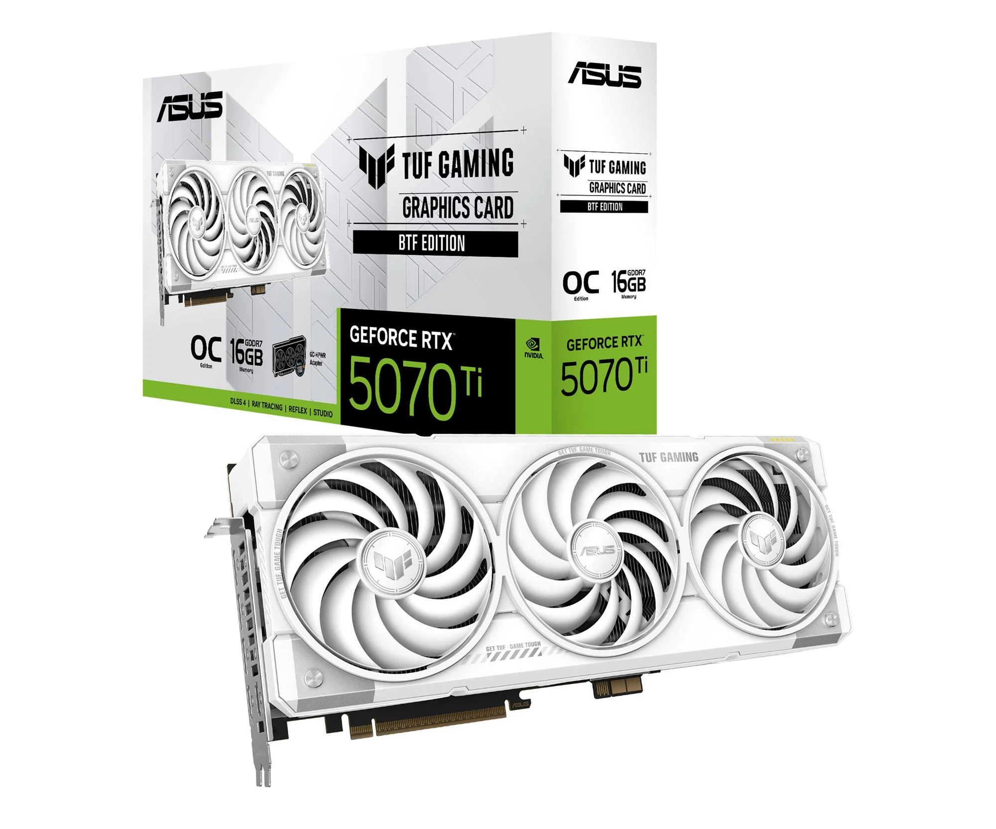 Відеокарта ASUS GeForce RTX 5070 Ti TUF Gaming OC White BTF 16GB GDDR7 DLSS4 (TUF-RTX5070TI-O16G-BTF-WHITE) EU