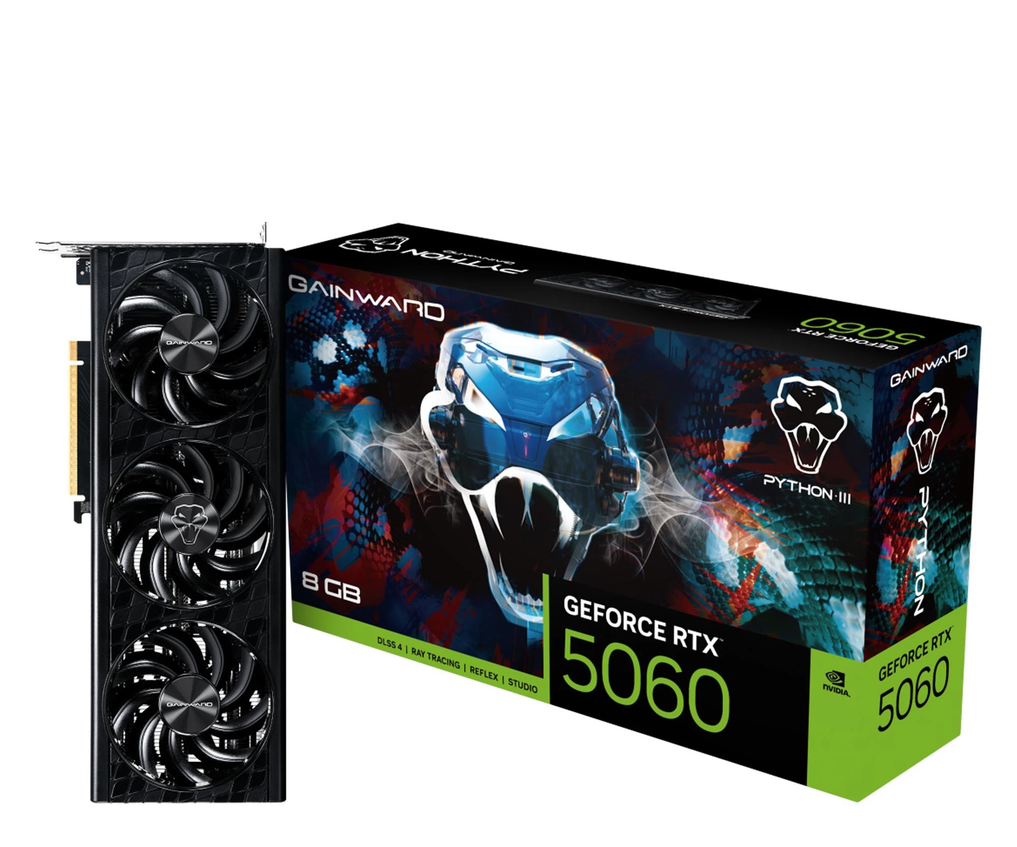 Видеокарта Gainward GeForce RTX 5060 Python III 8GB GDDR7 DLSS4 (NE75060019P1-GB2063T) EU