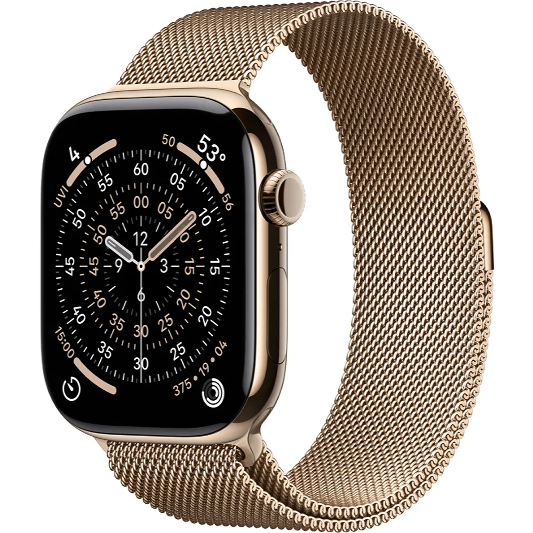 Годинники Apple Watch Series 11 GPS + Cellular 46mm Gold Tit. Case w. Gold Milanese Loop - M/L (MFD84)