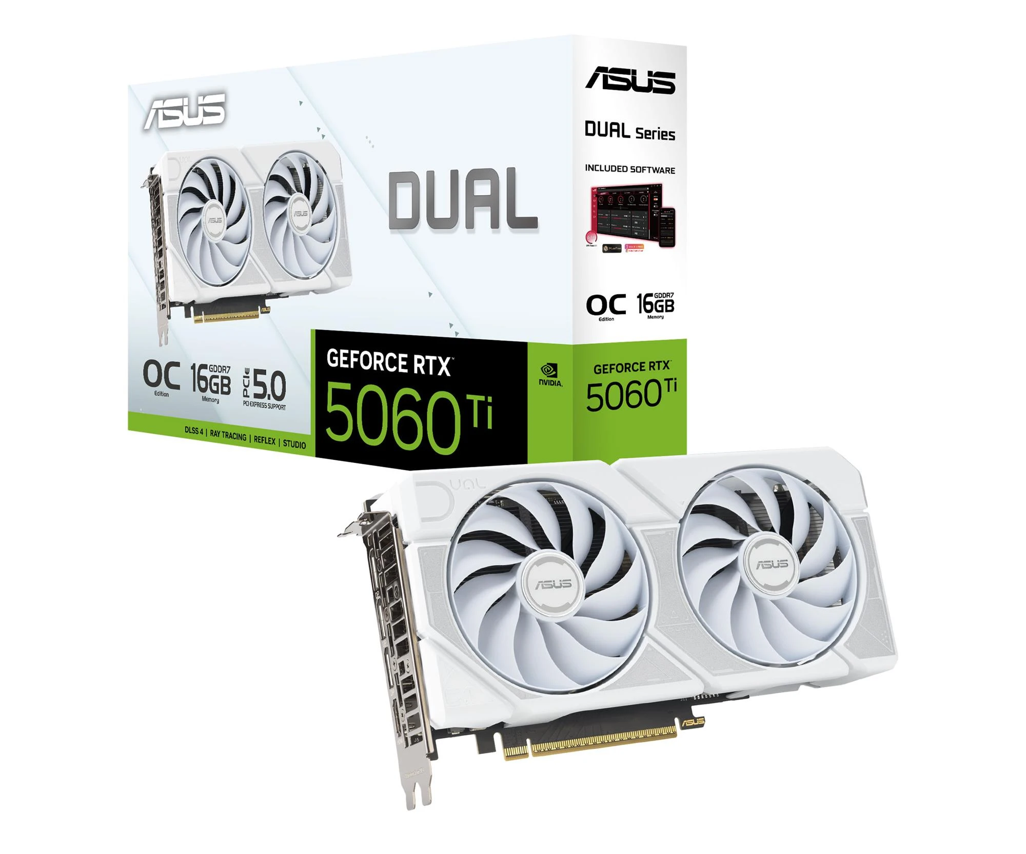 Видеокарта ASUS GeForce RTX 5060 Ti Dual OC White 16GB GDDR7 DLSS4 (DUAL-RTX5060TI-O16G-WHITE) EU