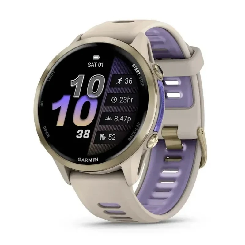 Garmin Forerunner 970 French Gray Soft Gold Titanium with French Gray/Translucent Indigo Silicone with Soft Gold Buckle (010-02969-62) (UA)
