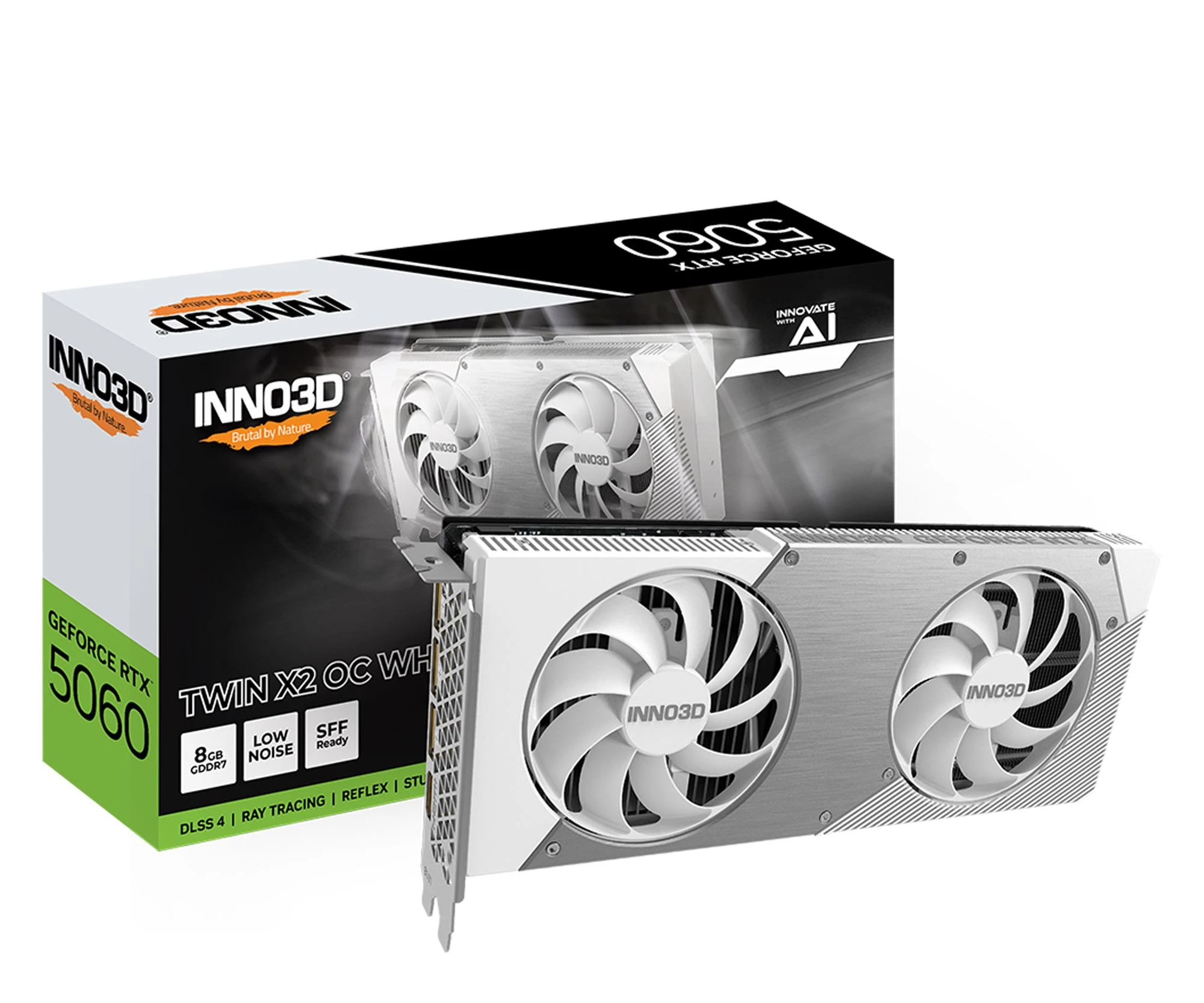 Відеокарта INNO3D GeForce RTX 5060 X2 OC White 8GB GDDR7 DLSS4 (N50602-08D7X-195070W) EU