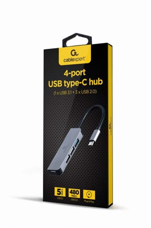 USB-хаб Cablexpert USB Type-C 4-в-1 сірий (UHB-CM-U3P1U2P3-01) (UA)