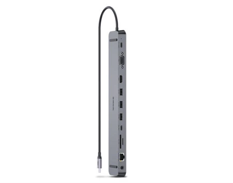 USB-хаб REAL-EL CQ-1000 USB3.0х3/USB-C/HDMI/VGA/RJ45/SD/TF/3.5 mm audio, 0.4m, Space Grey (EL123110005) (UA)
