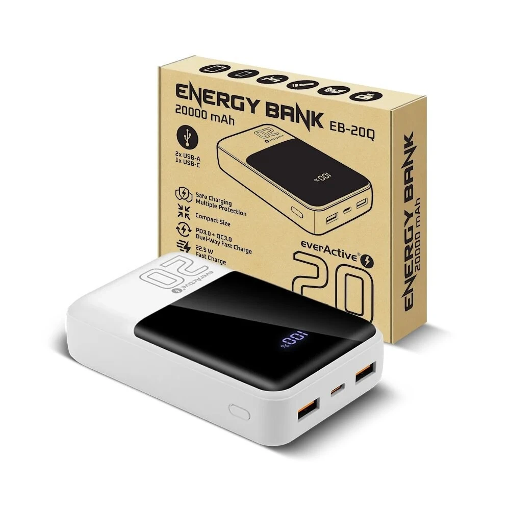 Мобильная батарея everActive EB-20Q 20000mAh White (UA)