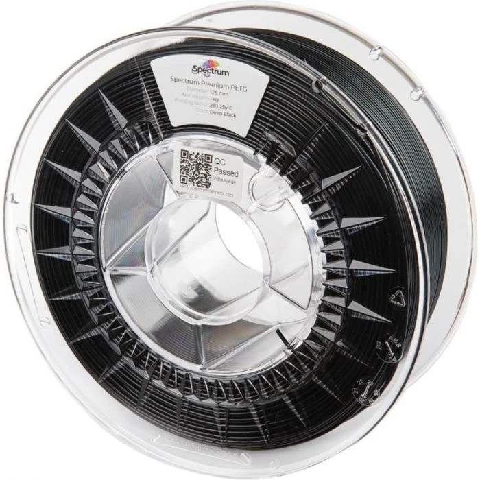 Пластик для 3D-принтера Spectrum PET-G Premium 1.75mm DEEP BLACK 1kg (RAL 9017) (80056) (UA)