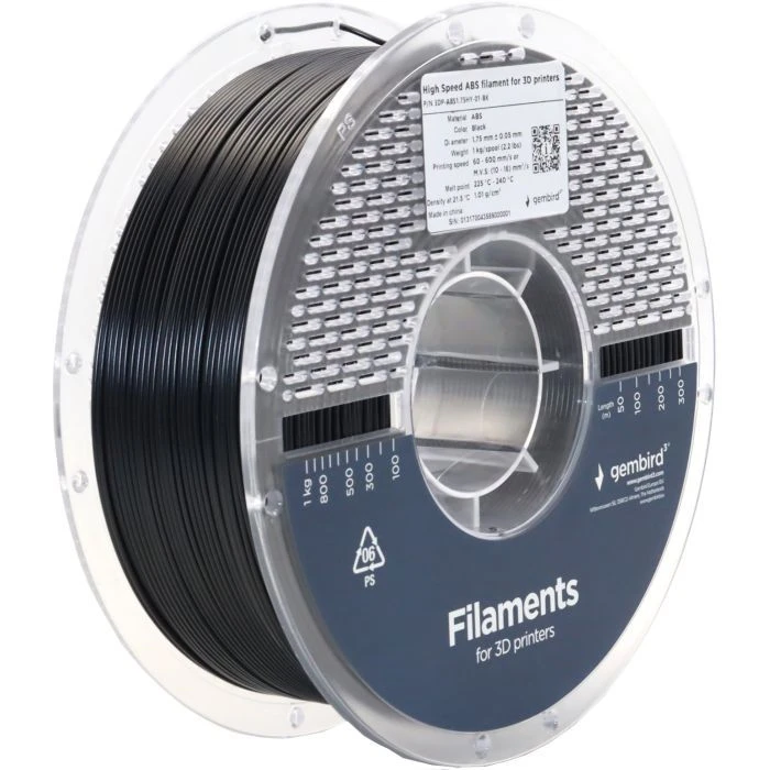 Пластик для 3D-принтера Gembird ABS High Speed, 1.75 мм, 1kg, black (3DP-ABS1.75HY-01-BK) (UA)