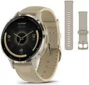 Смарт-годинники Garmin Venu 3S Soft Gold S. Steel Bezel з корпусом French Gray та шкіряним ремінцем (010-02785-55)