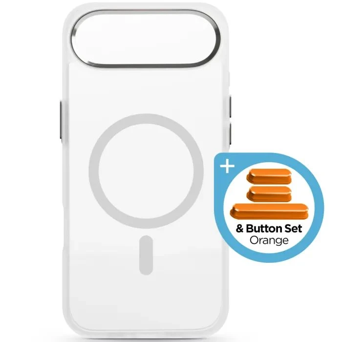 Чохол для мобільного телефону Armorstandart Unit MagCase Apple iPhone 17 Air Clear Silver + Orange Button Set (ARM90583) (UA)