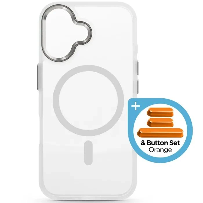 Чехол для мобильного телефона Armorstandart Unit MagCase Apple iPhone 17 Clear Silver + Orange Button Set (ARM90581) (UA)