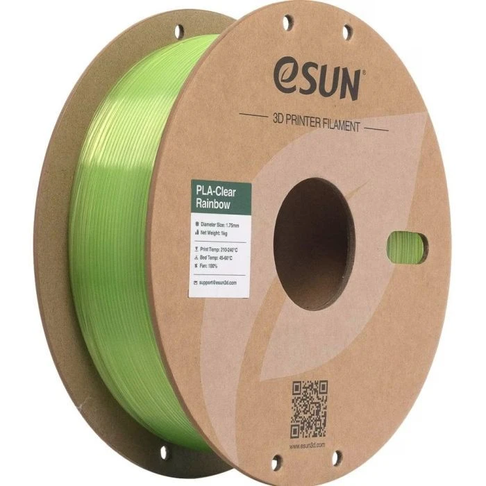 Пластик для 3D-принтера eSUN PLA Clear Rainbow 1,75mm 1kg GREEN-Crystal (PLA-CLRB175O-CG1P1) (UA)