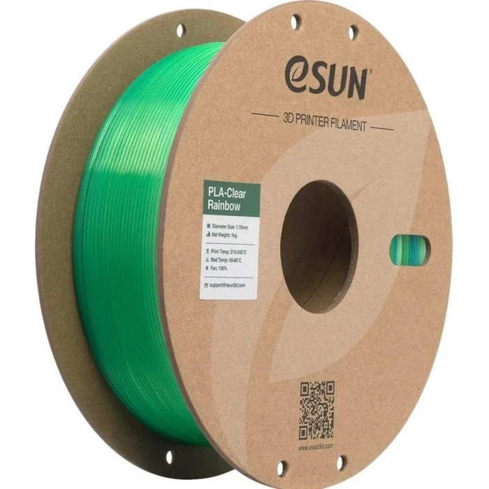 Пластик для 3D-принтера eSUN PLA Clear Rainbow 1,75mm 1kg Transl BLUE GREEN (PLA-CLRB175T-UG1P1) (UA)