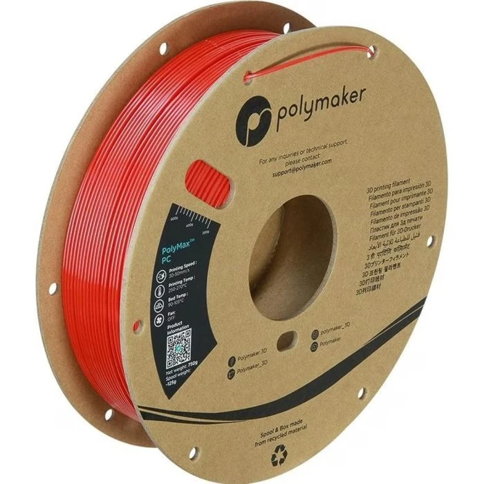 Пластик для 3D-принтера Polymaker PC PolyMax TOUGH 1,75mm 0,75kg RED (PC02010) (UA)