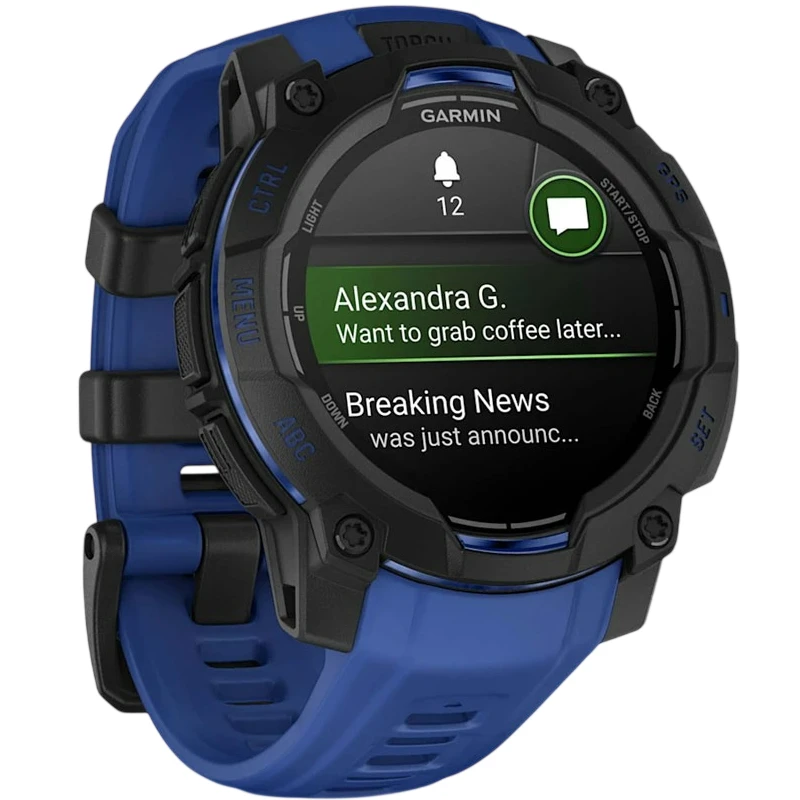 Смарт-часы Garmin Instinct 3 45mm AMOLED Black with Bolt Blue/Black Silicone (010-02936-43) (UA)