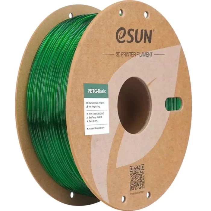 Пластик для 3D-принтера eSUN PETG BASIC Translucent 1,75mm 1kg GREEN (PETG-BASIC175T-G1P1) (UA)