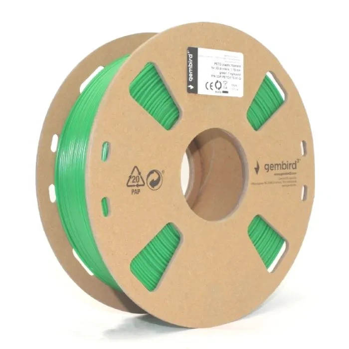Пластик для 3D-принтера Gembird PETG, 1.75 мм, green, 1 кг (3DP-PETG1.75-01-G) (UA)