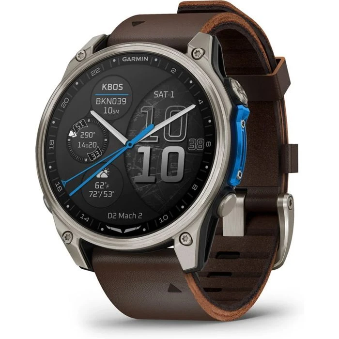 Смарт-часы Garmin D2 Mach 2, 47mm, Saph, Bare Ti/Blk w/LthrBd, GPS (010-02904-31) (UA)