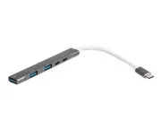Maxxter 1xUSB-A 3.0, 2xUSB-A 2.0, 1xUSB-C (PD100W charging), 1хUSB-C Gray (HU3C-4P1PD-01) (UA)