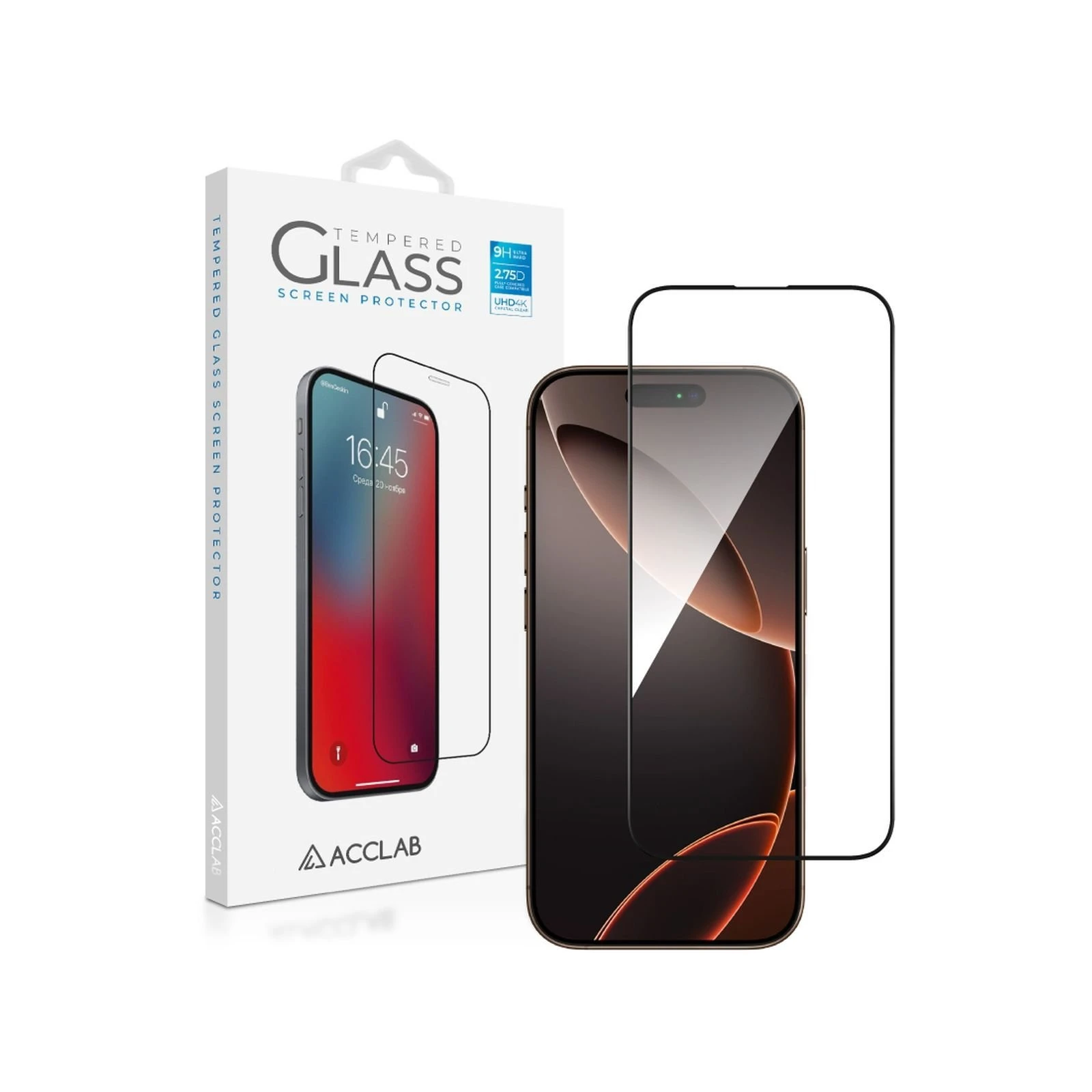 Стекло защитное ACCLAB Full Glue Apple iPhone 16 Pro Max Black (1283126593284) (UA)