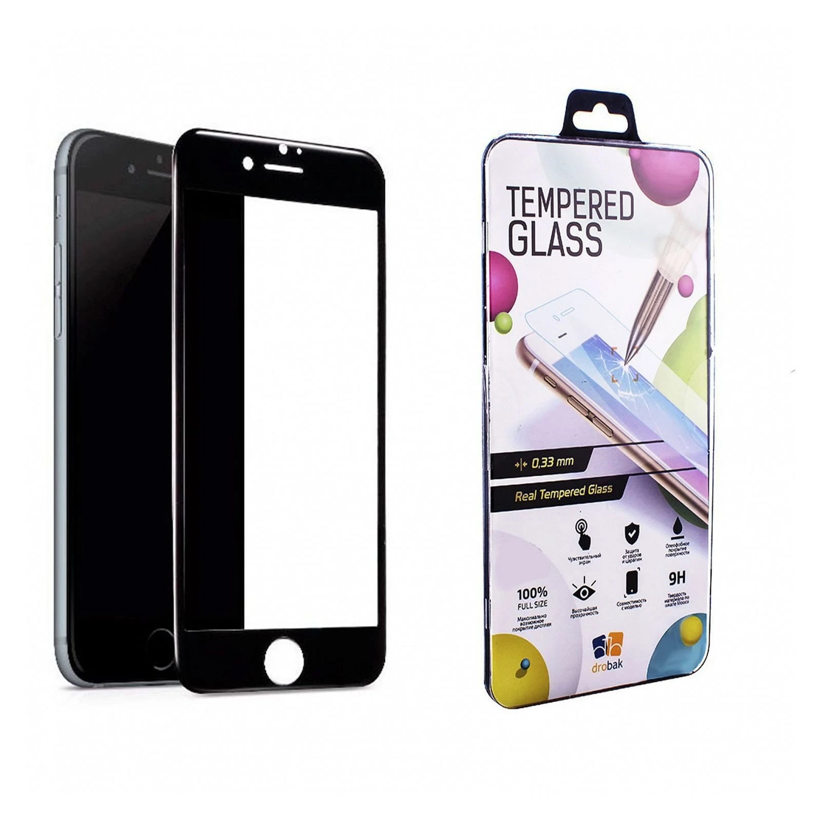 Стекло защитное Drobak Apple iPhone 7 (Black) (121263) (UA)
