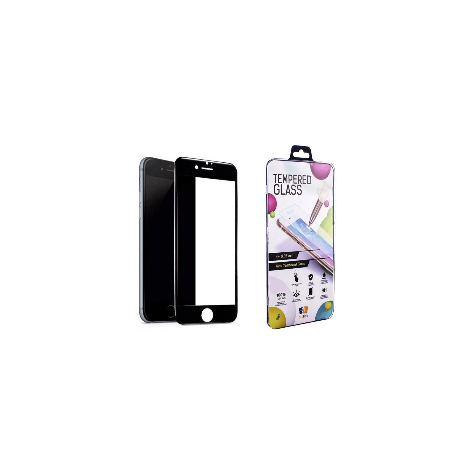 Стекло защитное Drobak Apple iPhone 8 (Black) (121262) (121262) (UA)