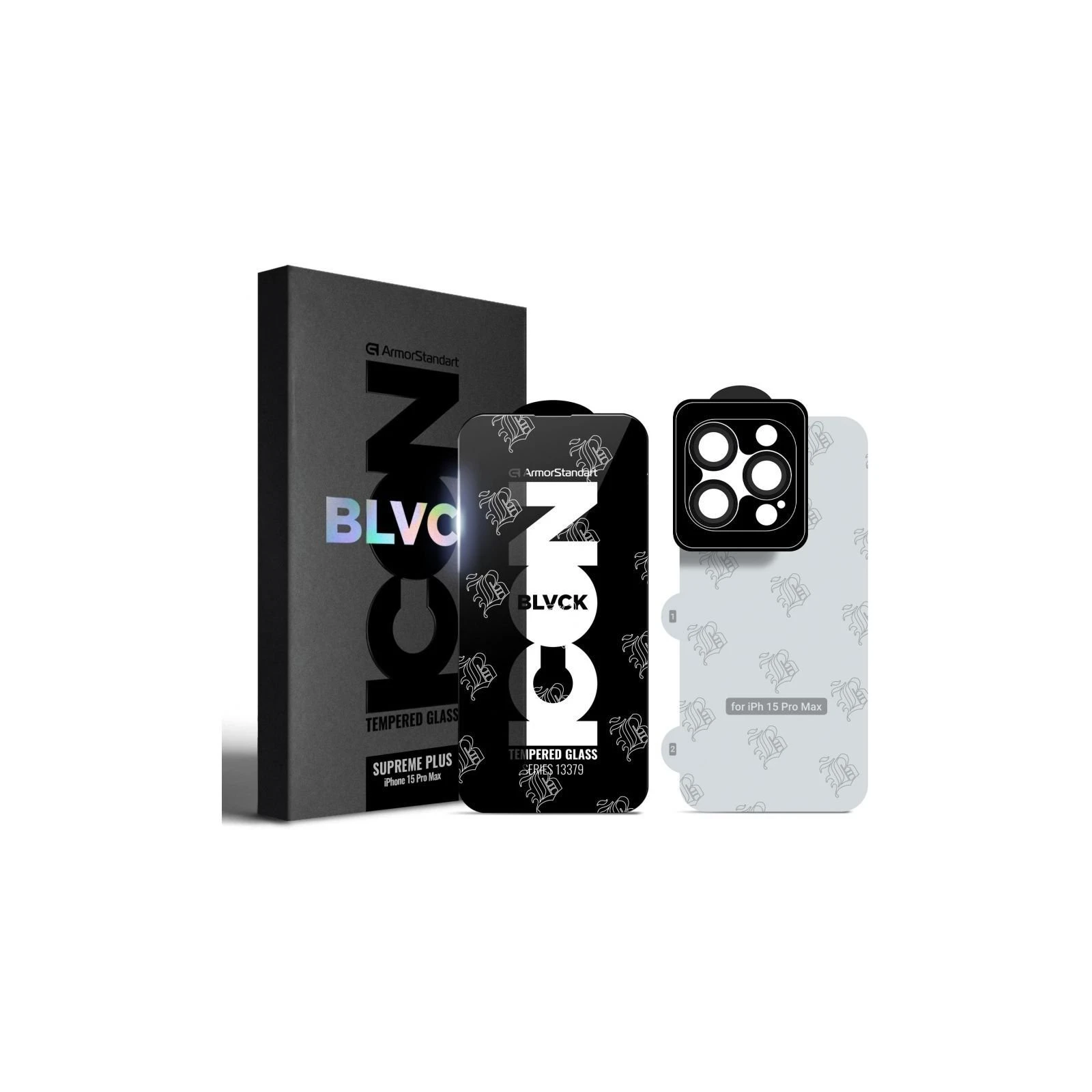Стекло защитное Armorstandart Supreme Set Black Icon Apple iPhone 15 Pro Max (ARM74188) (UA)