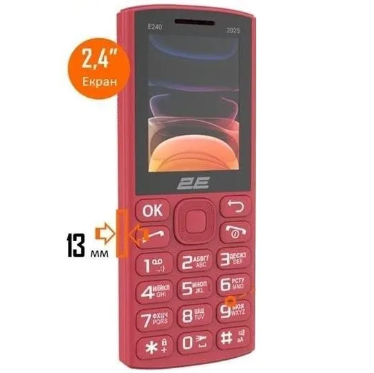 Телефон 2E E240 2025 Dual Sim Red (794300867219) (UA)